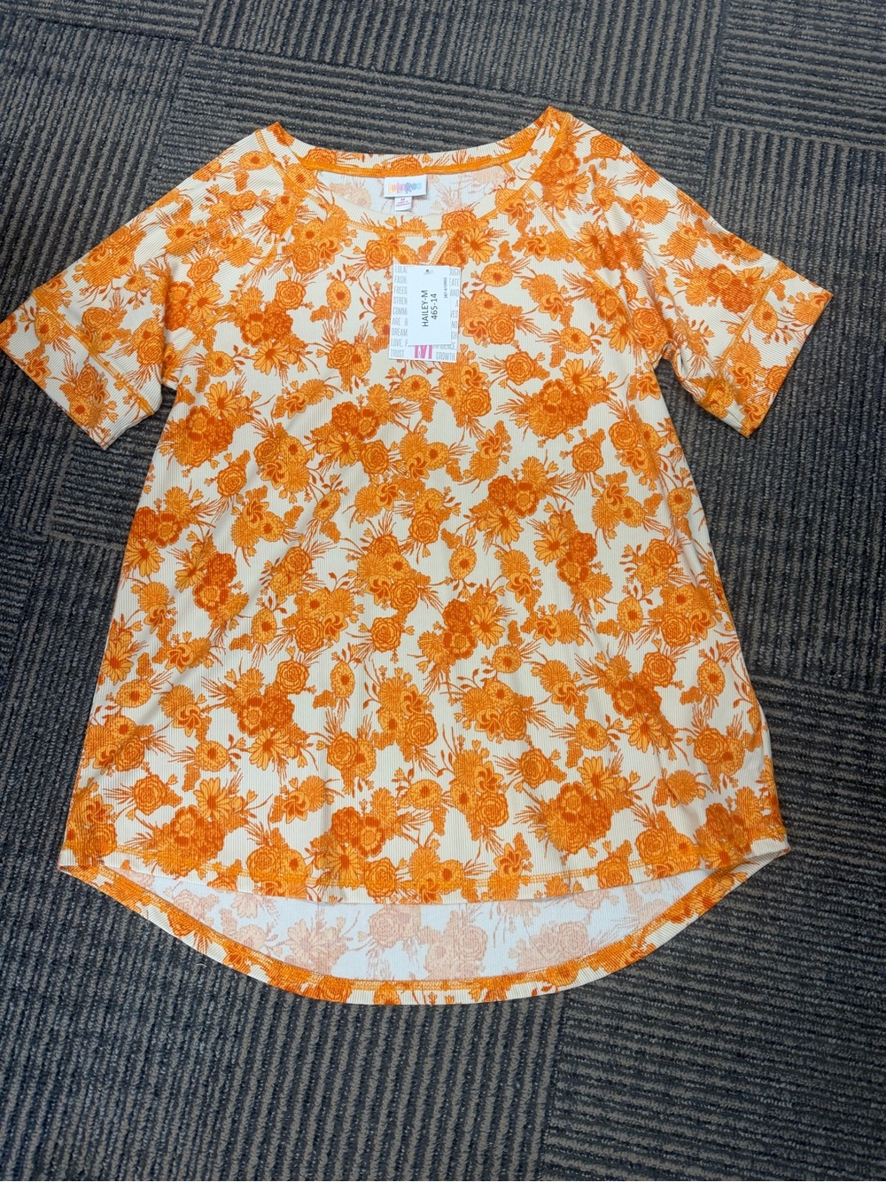 NWT LuLaRoe Hailey Orange Floral Short Sleeve Cream Sz M